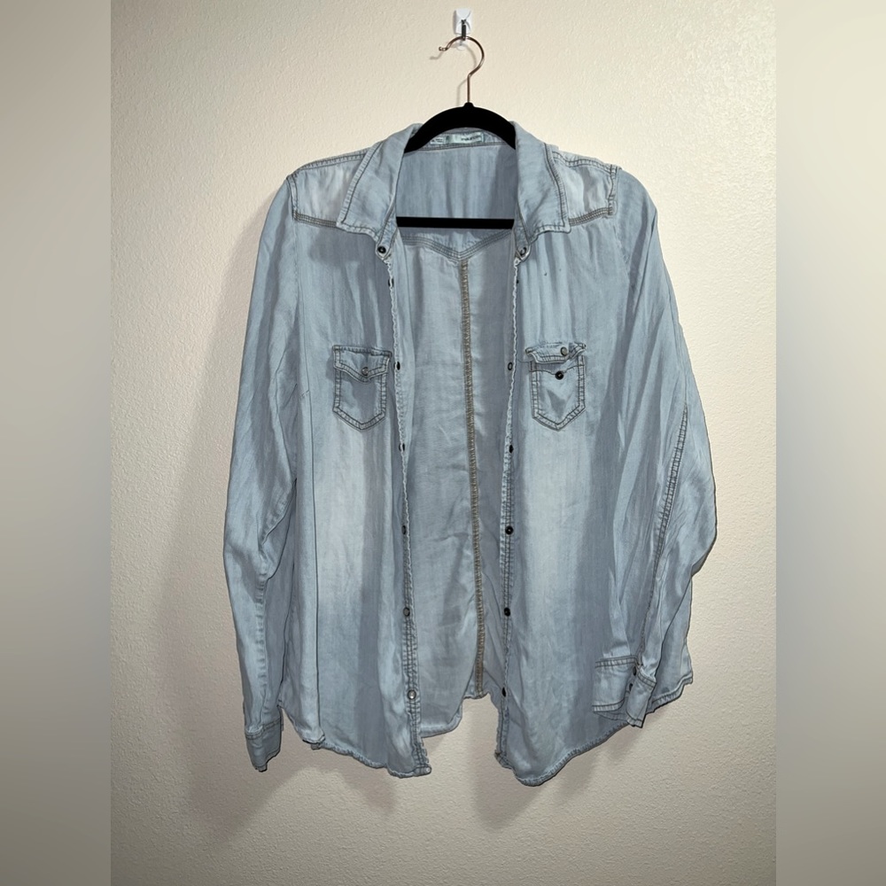 Faux Jean Button Up